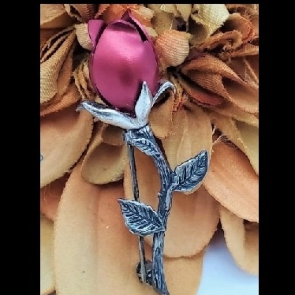 925 Sterling Vintage Ornate Figural 3D Rose Pin Brooch